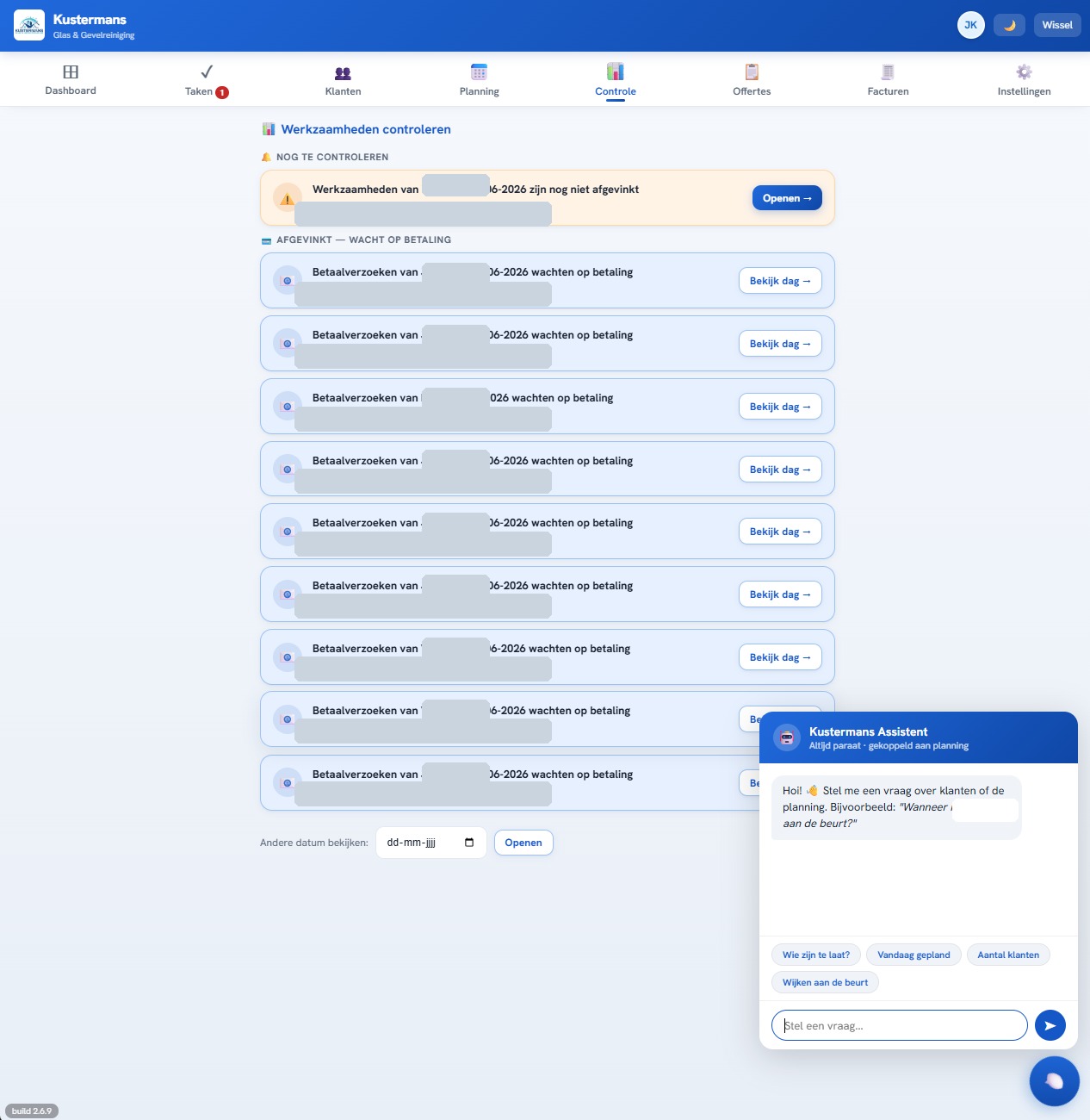 Controle en AI-assistent (data afgedekt)