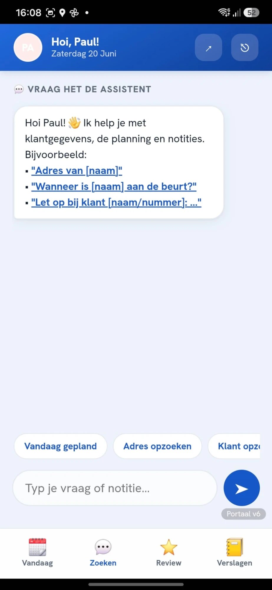 Meewerkende assistent in het portaal